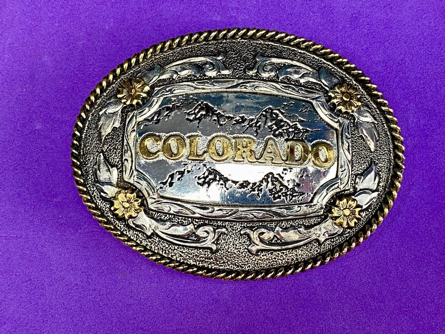 The great state of COLORADO- BEAUTIFUL mixed metal BELT BUCKLE CO Mountains