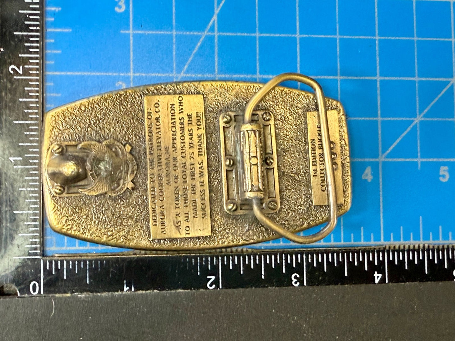 Aurora Co-Op Elevator Company at your Service 75th Anniversary Belt Buckle