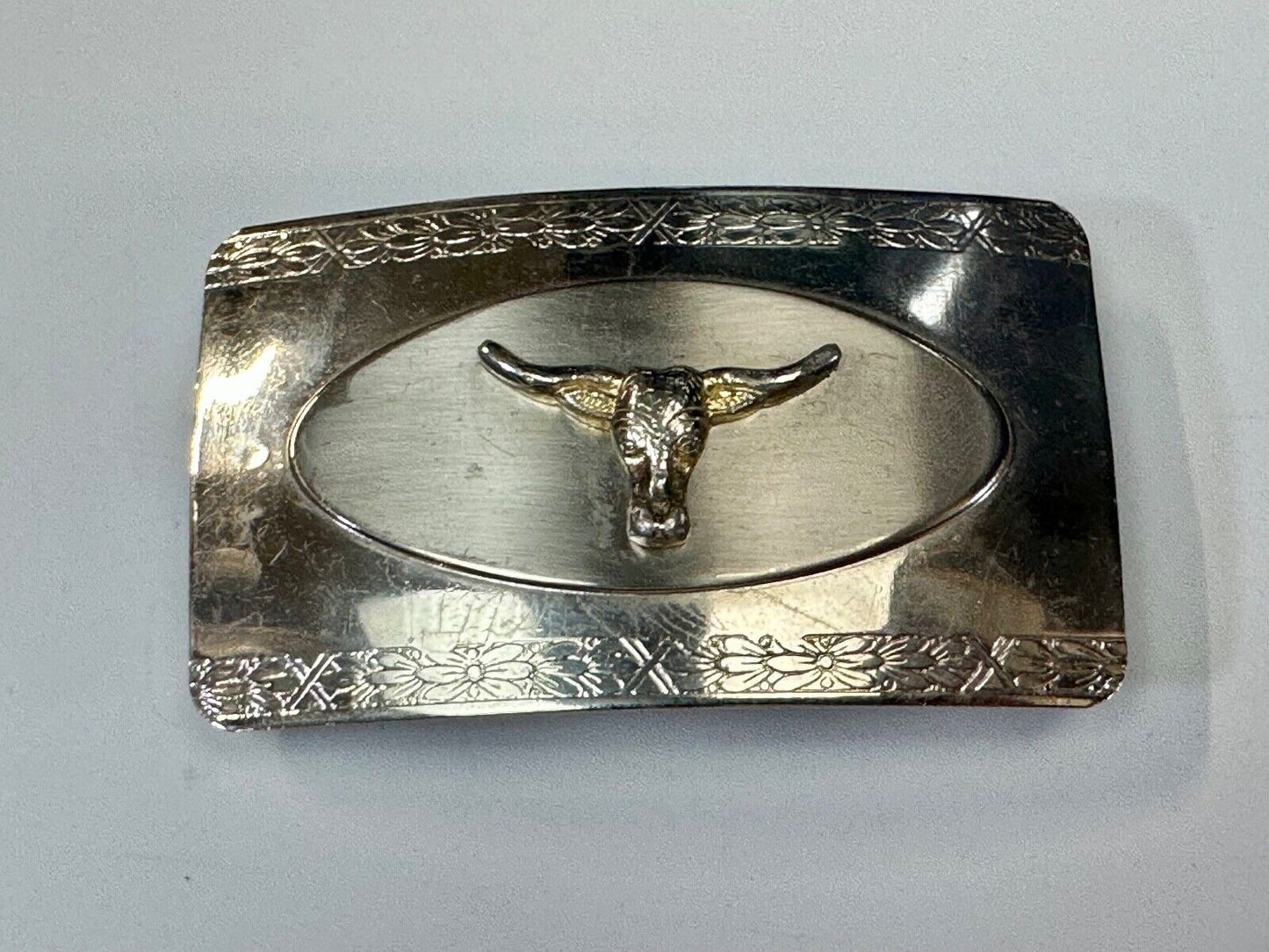 The Longhorn cow steer - cowboys cowgirls western reflective Vintage belt buckle