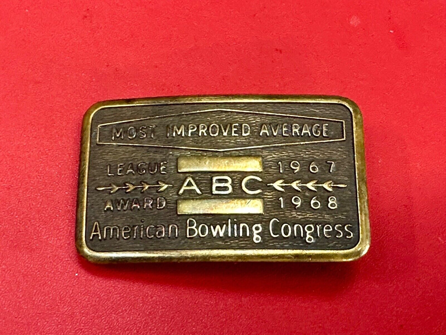 1967 - 68 MOST IMPROVED BOWLING AVERAGE - BLANK - BELT BUCKLE ABC LEAGUE AWARD