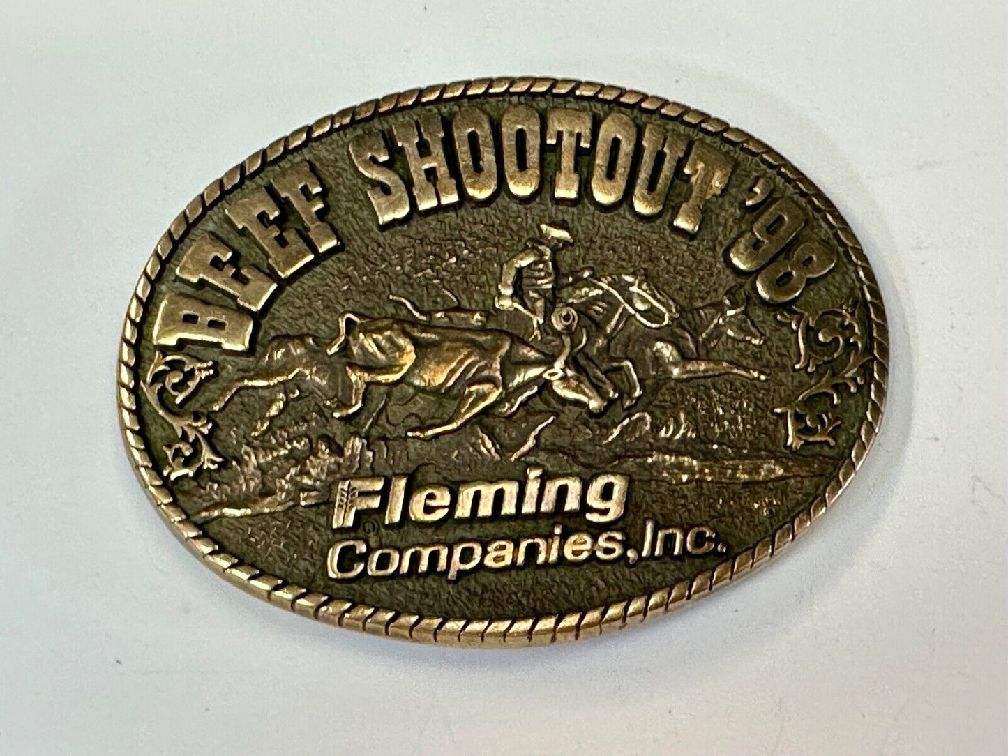 Beef Shootout 1998 Fleming Companies Inc Rodeo vintage ADM belt buckle