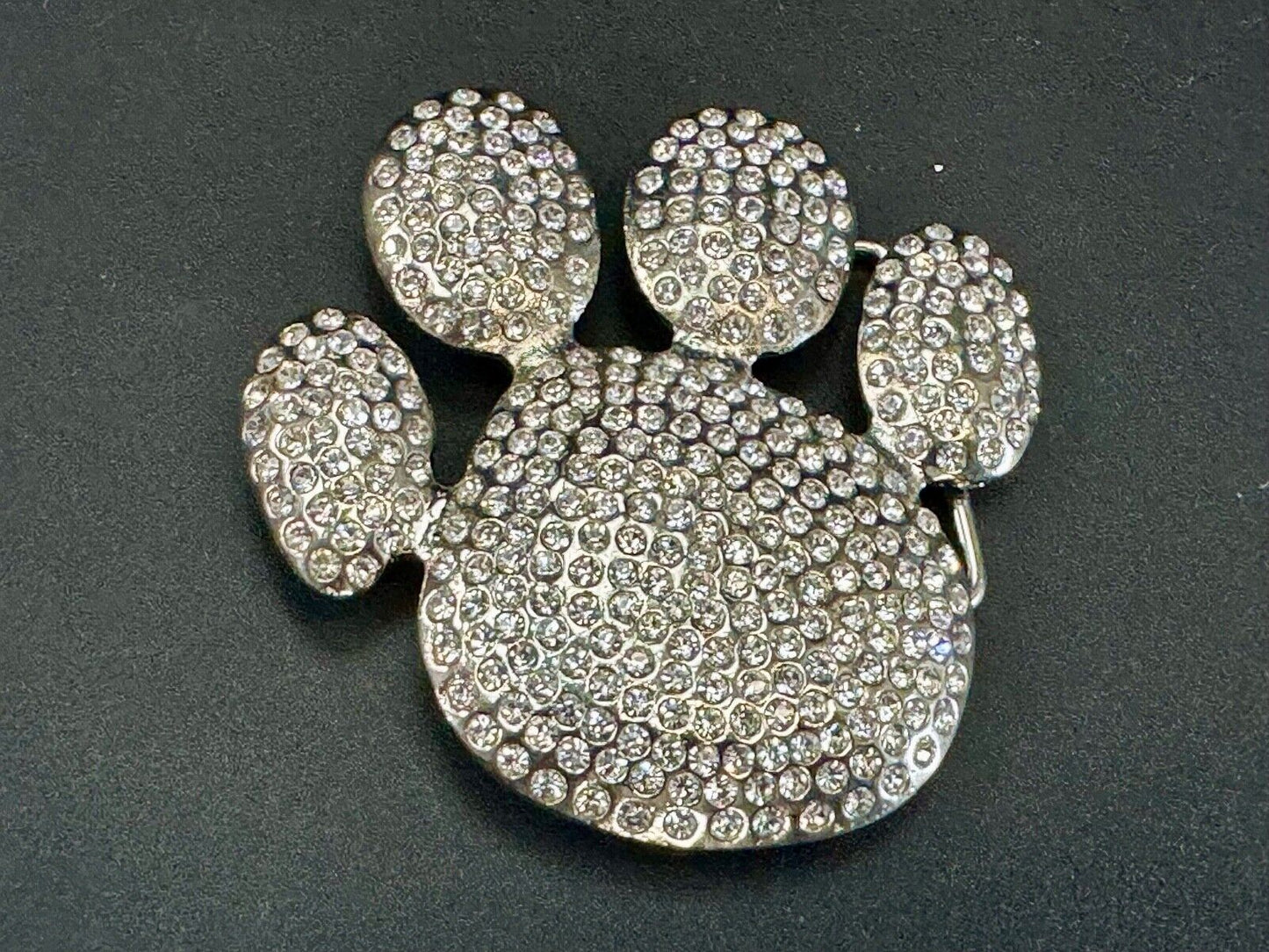 Bear Paw Print Silver Tone rhinestone covered belt buckle