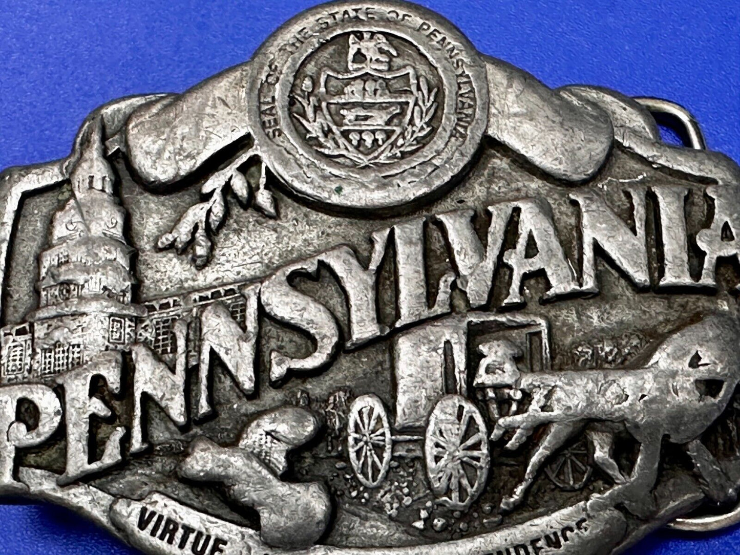 The State of Pennsylvania Virtue Liberty Independence 1982 Siskiyou Belt Buckle