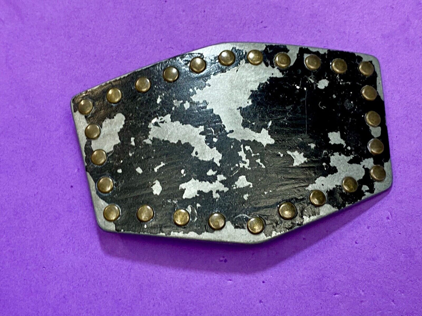 used metal studded black faded paint belt buckle for your craft or project