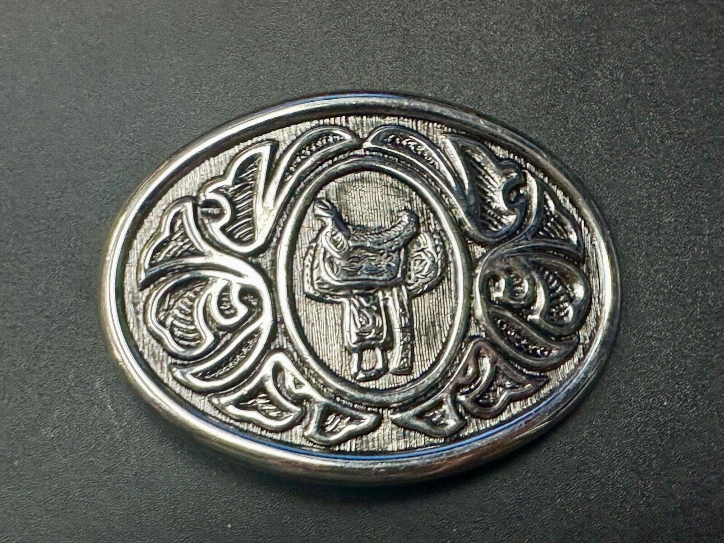 VINTAGE Avon Horse Saddle Western Ornate silver tone Belt Buckle