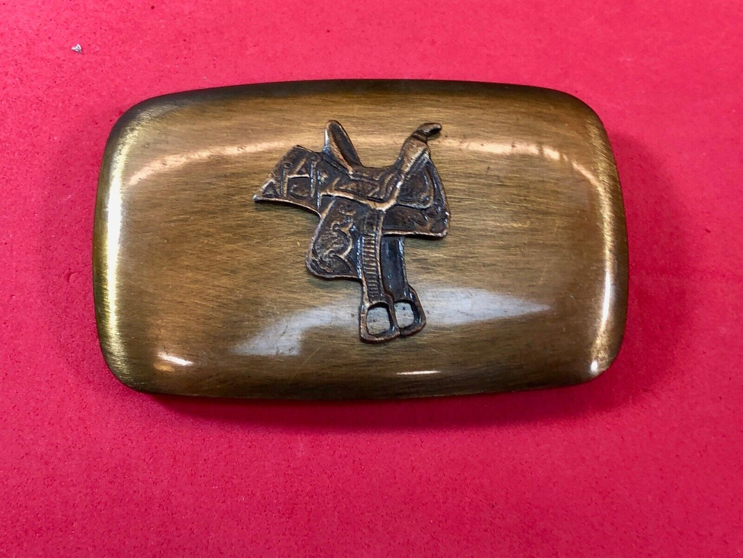 Vintage Chambers Belt Buckle Featuring Raised Horse Saddle