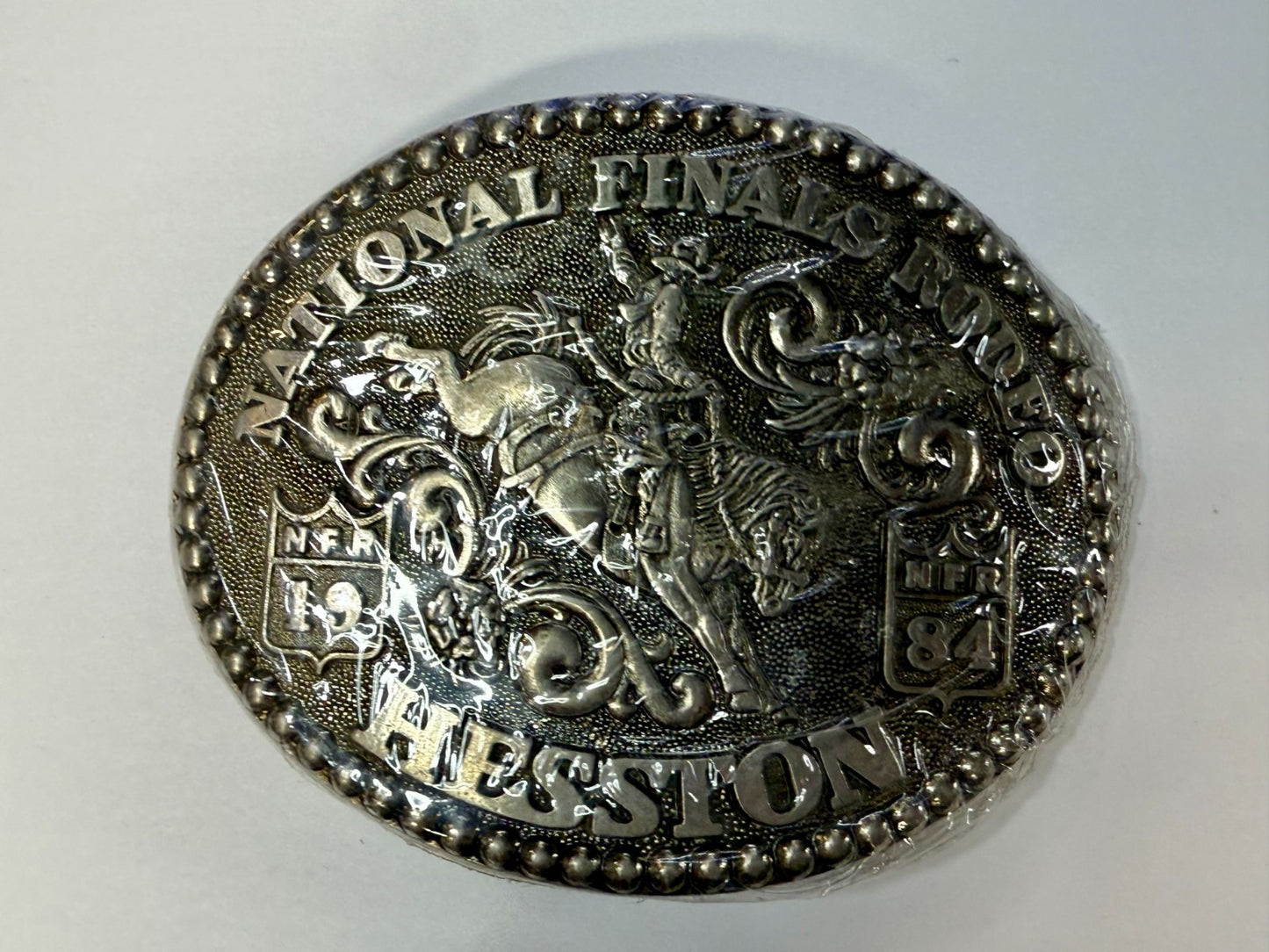 1984 Hesston NFR National Finals Rodeo Cowboys Western Sealed Belt Buckle