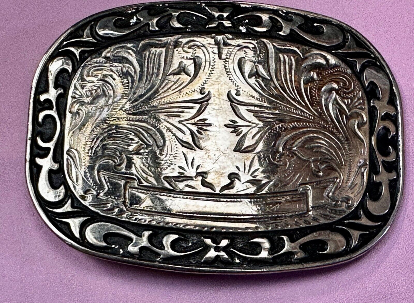 Vintage Blank Award Ribbon Scroll To Engrave Flower Swirl Design Belt Buckle