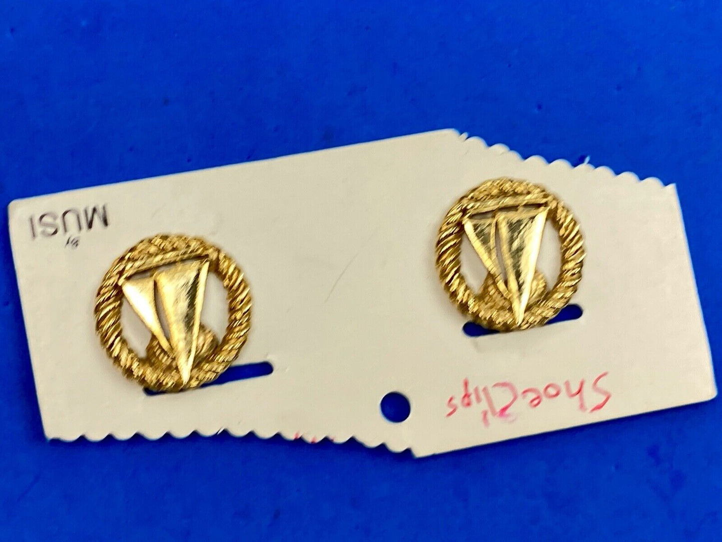 beautiful two piece Sailboat gold tone small vintage belt buckle signed Musi