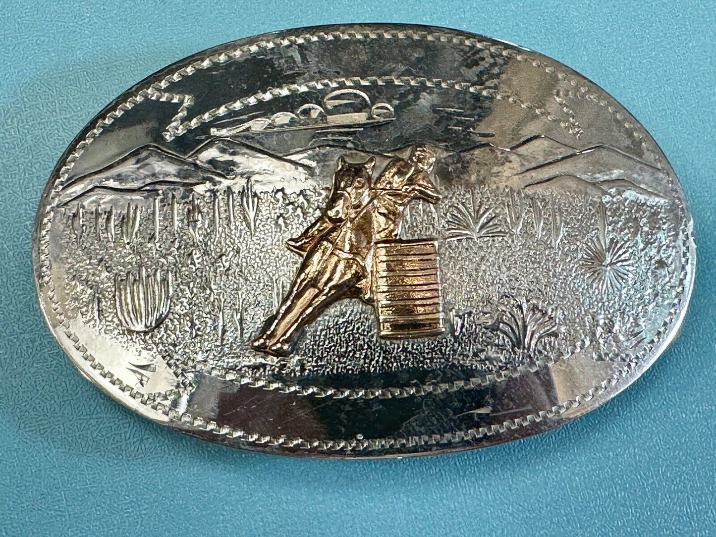 Vintage COMSTOCK CUTTING HORSE Hand Engraved German Silver Belt Buckle