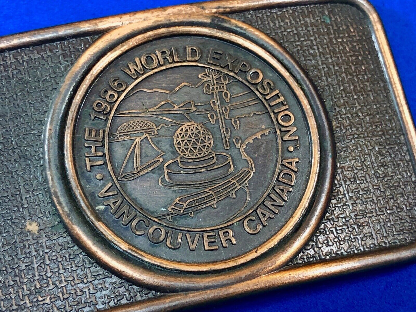 1986 World Exposition Vancouver Canada Souvenier Belt Buckle Copper Color
