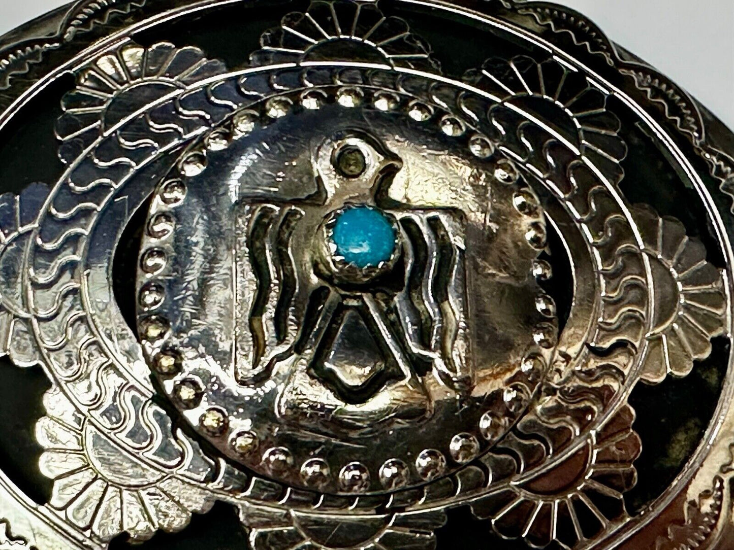 THUNDERBIRD Zuni Native American Artist Belt Buckle BC Makers Mark B Cayaditto