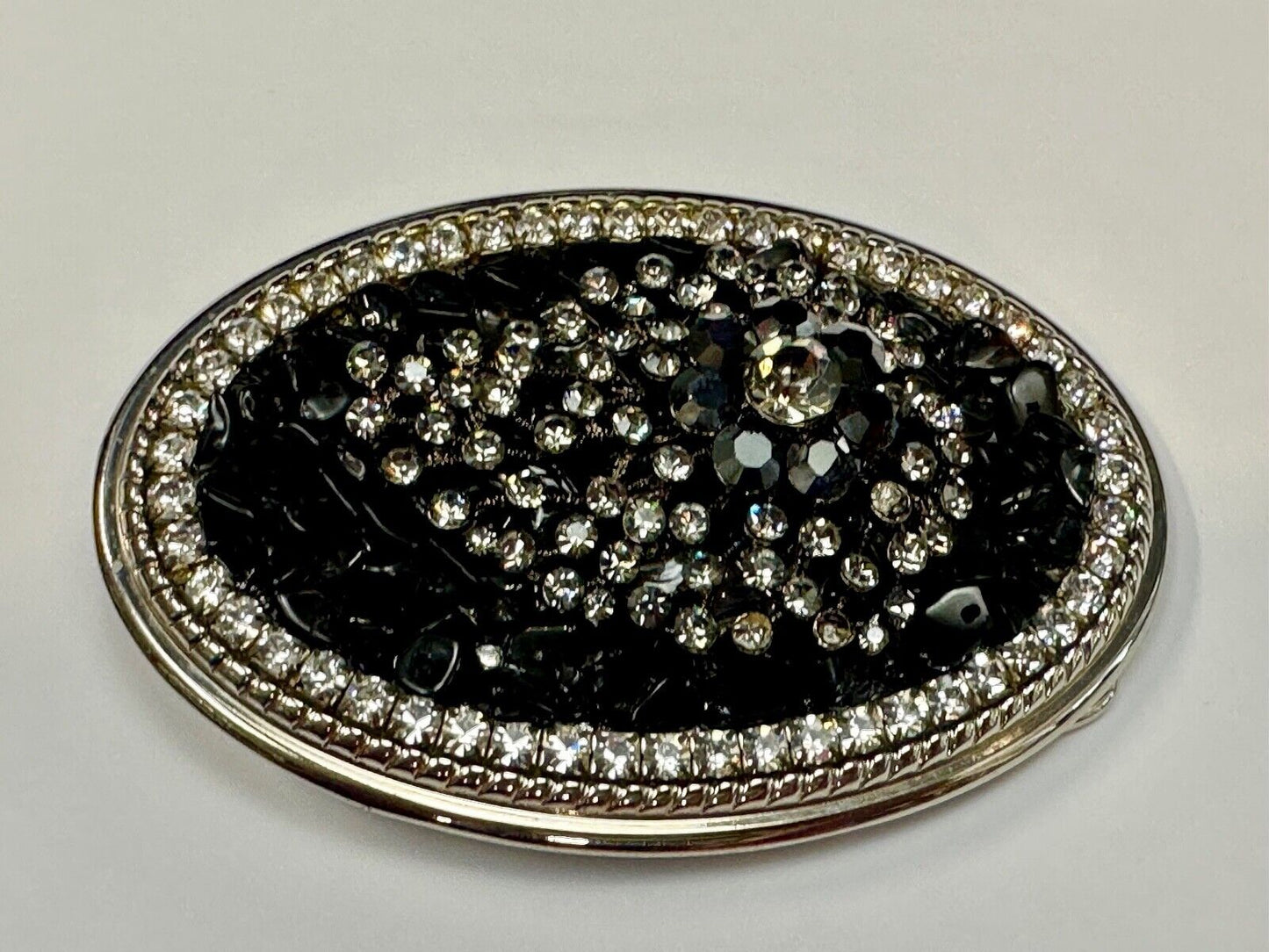 Artisan GHOST? Abstract animal head belt buckle covered in black rhinestone's
