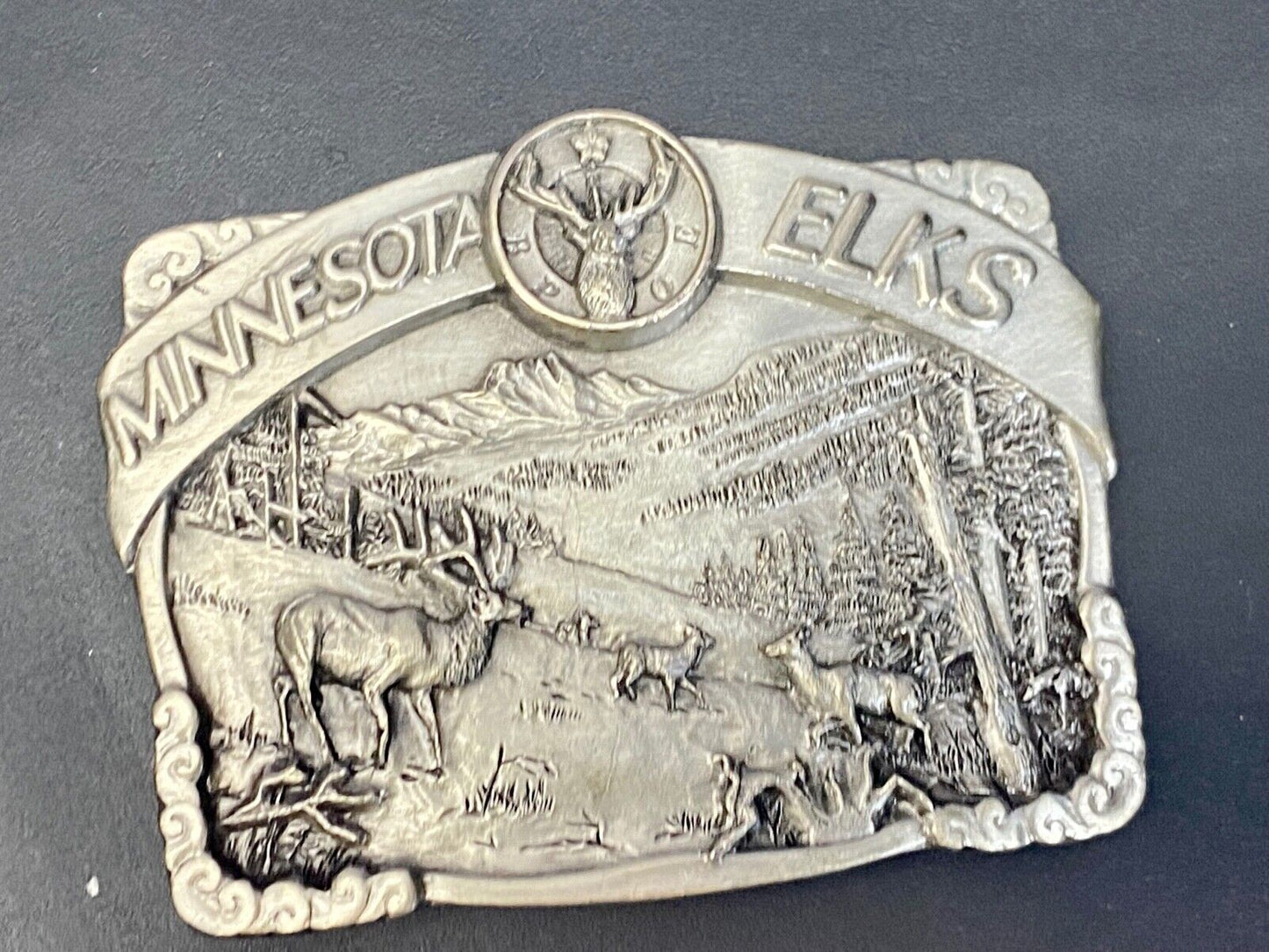 Vintage 1985 The Great State of Minesota - Elks club commemorative belt buckle