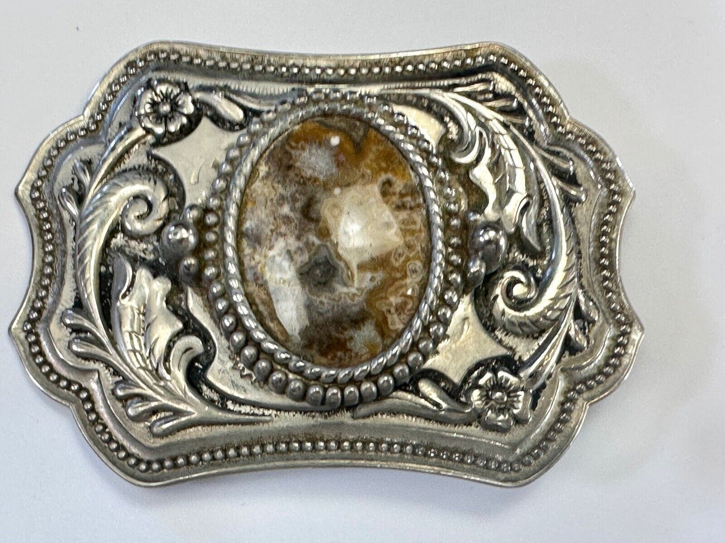 Vintage cabochon cab stone centerpiece on western silver tone belt buckle