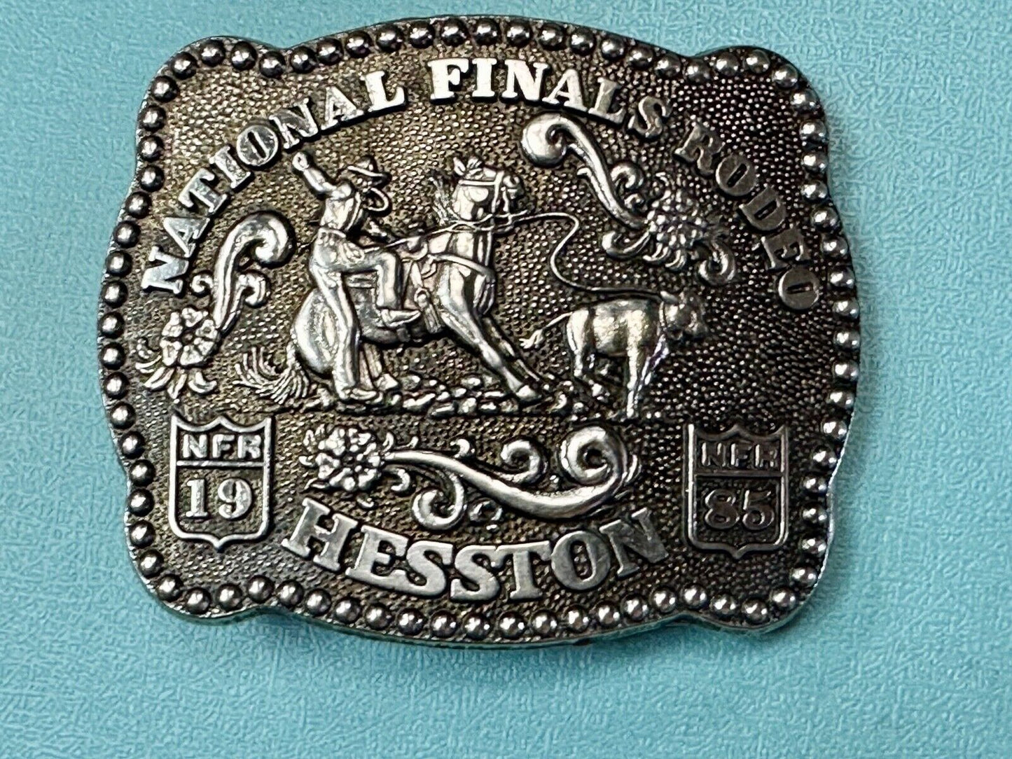 1985 NFR YOUTH SIZE `Rodeo Vintage Hesston Belt Buckle Steer Wrestling