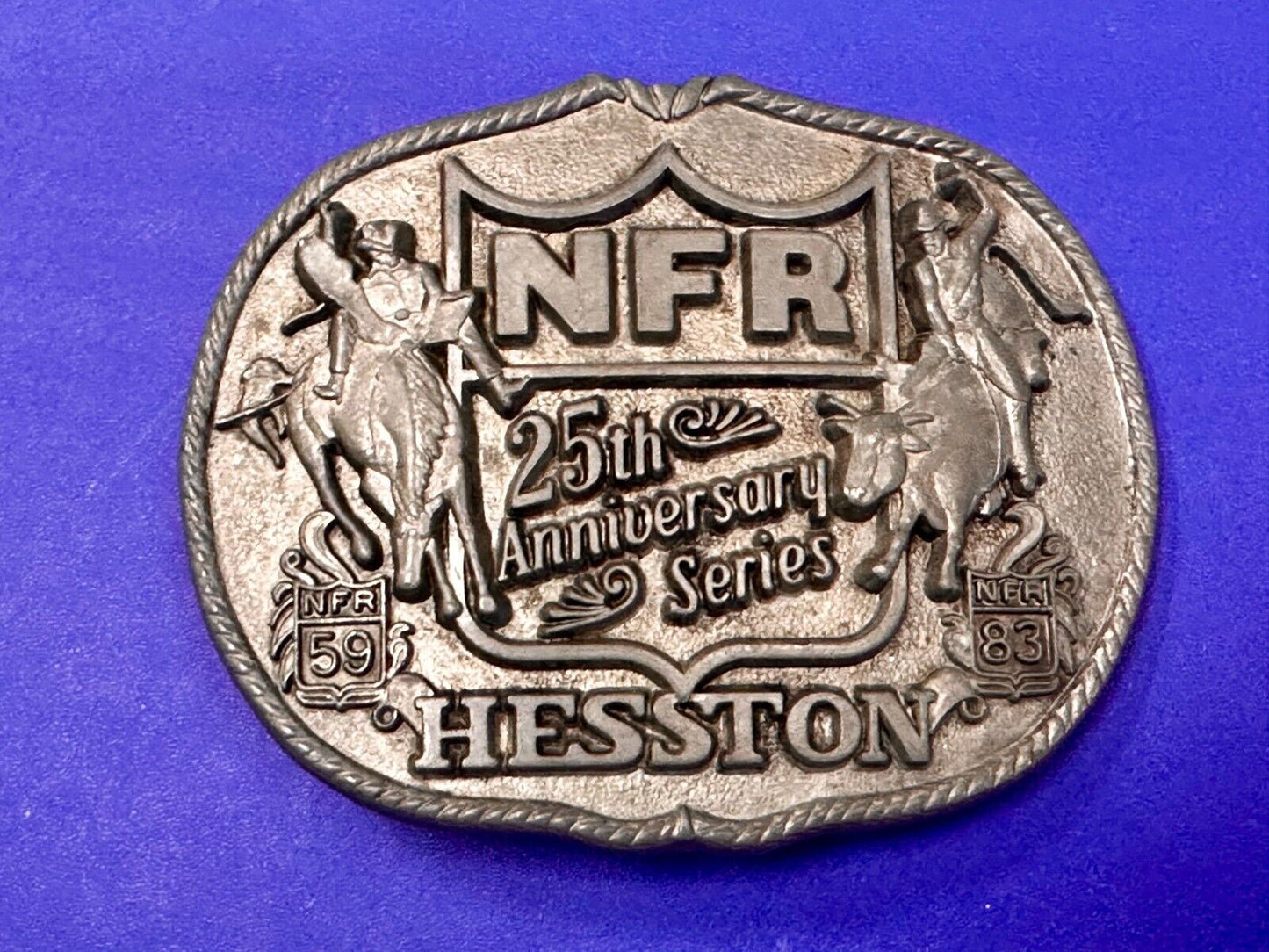 1983 25th Anniversary Hesston NFR National Finals Rodeo Western Belt Buckle