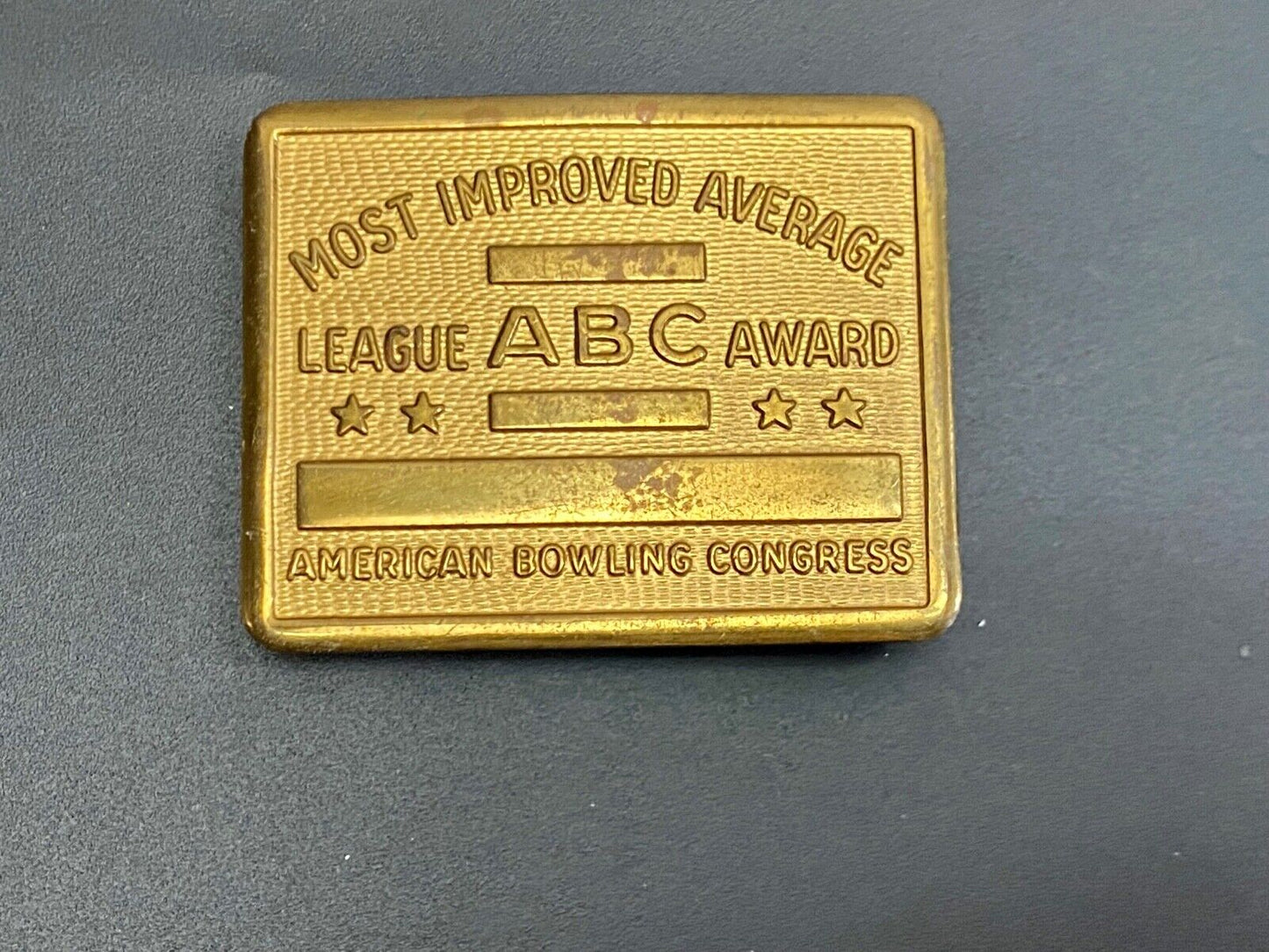 Vintage 70s AMERICAN BOWLING CONGRESS Most Improved ABC LEAGUE AWARD BELT BUCKLE
