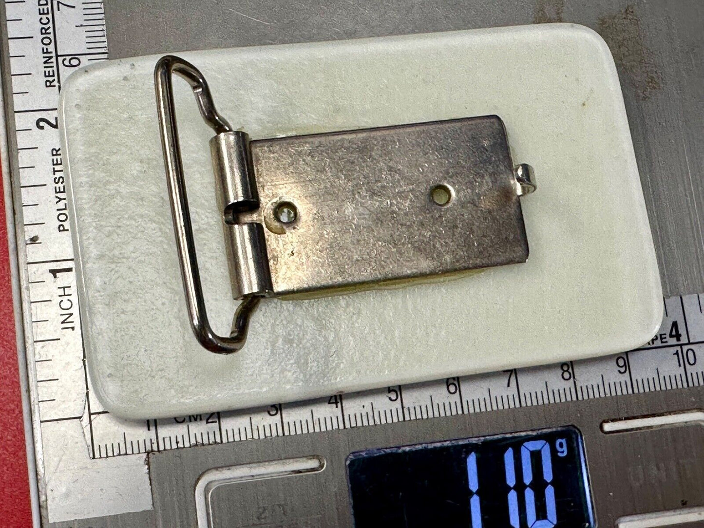 Artisan painting glossy porcelain? rectangular white & green color belt buckle