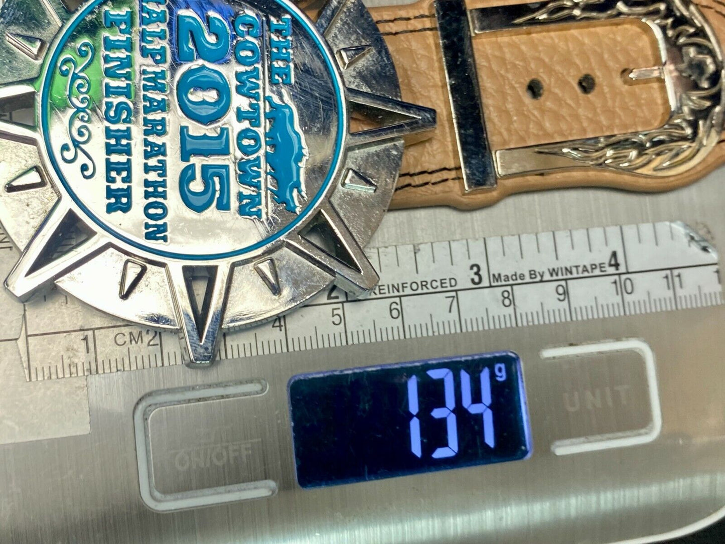 The Cowtown 2015 Half Marathon Finisher Belt Buckle - Fort Worth Texas Race