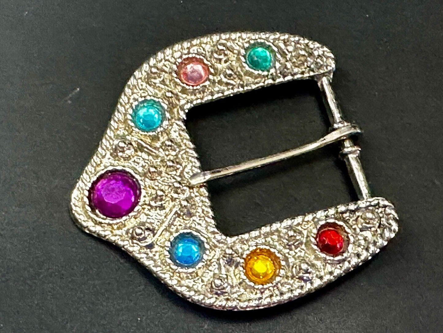 Unique Silver tone Replacement Belt Buckle w/ multi colored Rhinestone accents