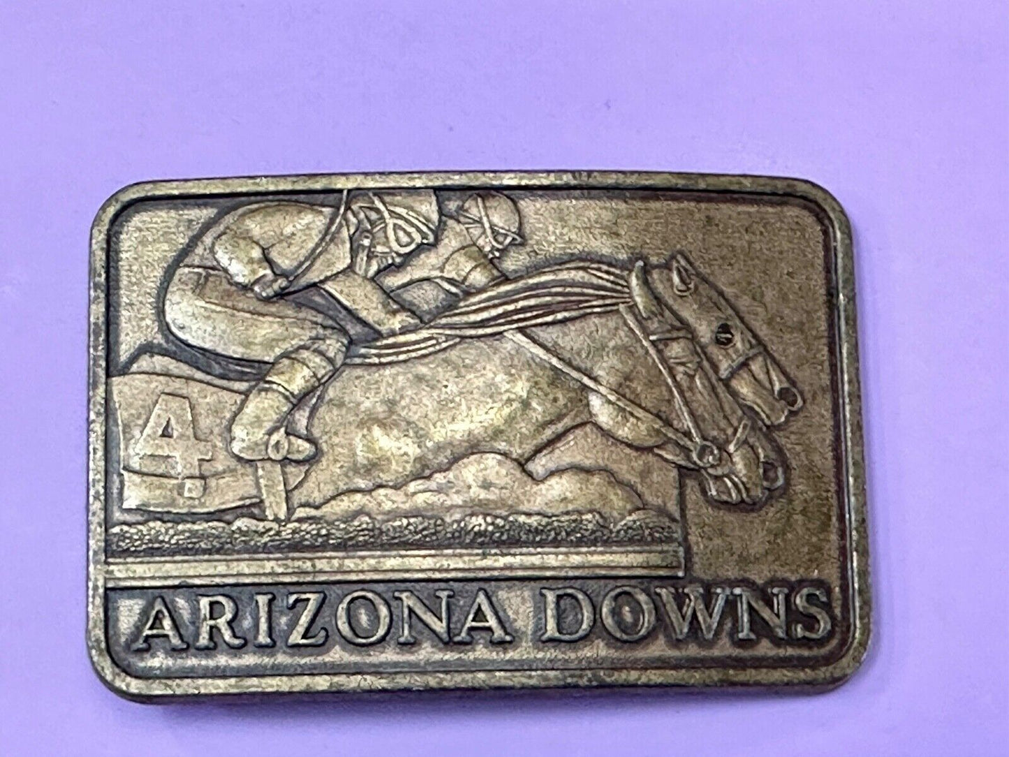Vintage Arizona Downs Jockeys on Horses Racetrack vtg. Brass Tone Belt Buckle