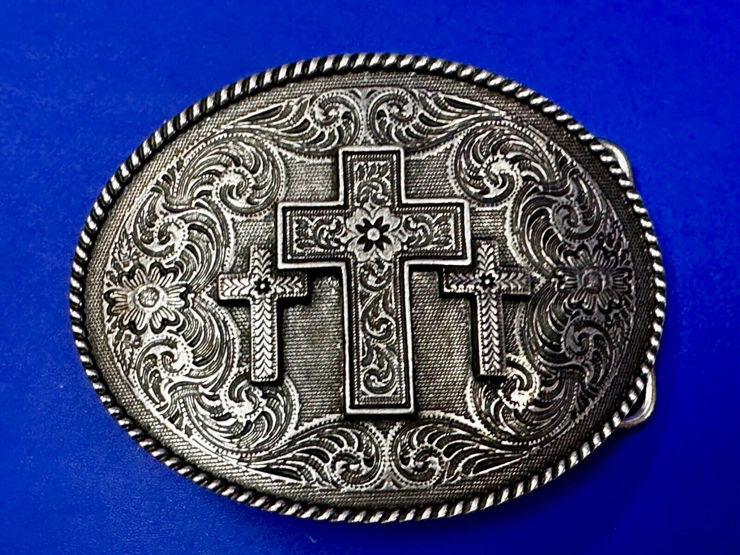Three Cross Religious Faith Christian Flower Swirl Western Belt Buckle by Taylor