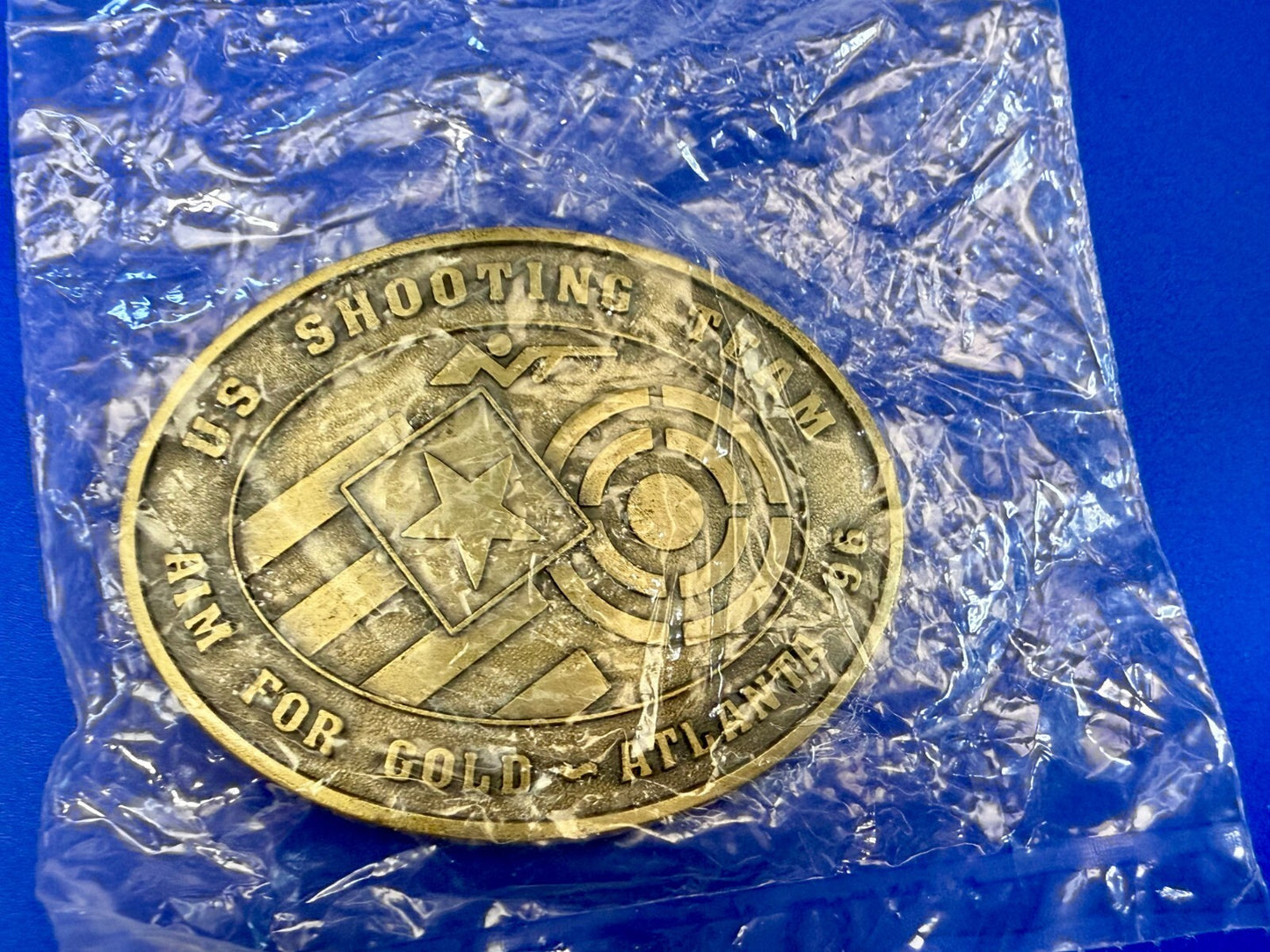US Shooting Team Aim For Gold Atlanta 1996 Commemorative Vintage NOS Belt Buckle