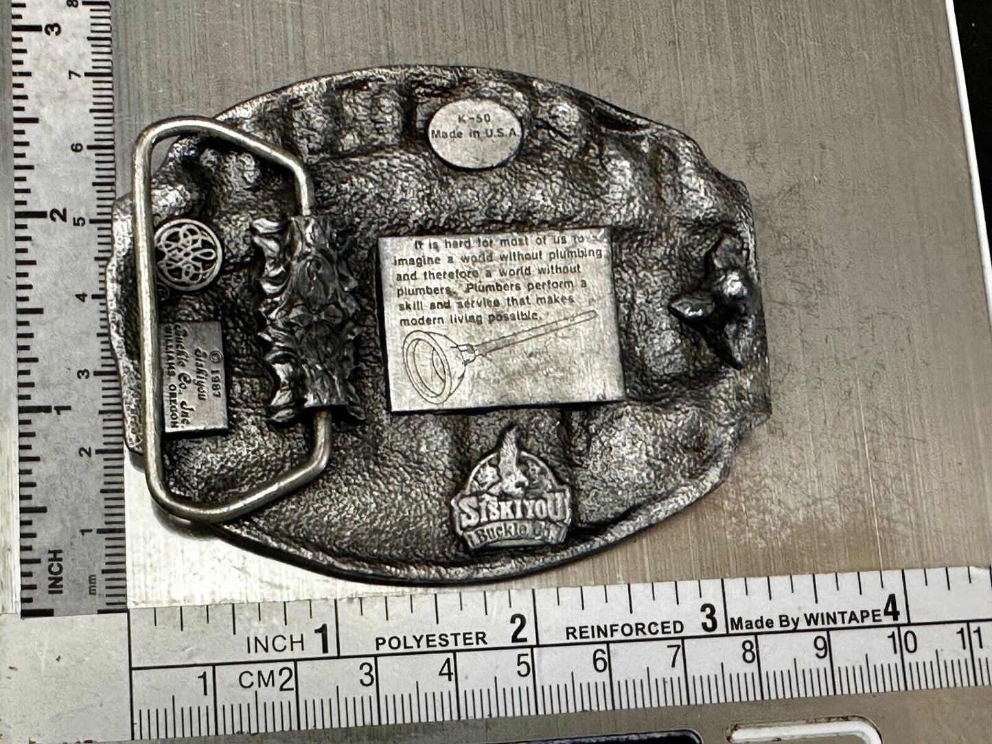 1987 Plumber by Siskiyou Buckle Co. K-50 Job Profession Vintage Belt Buckle