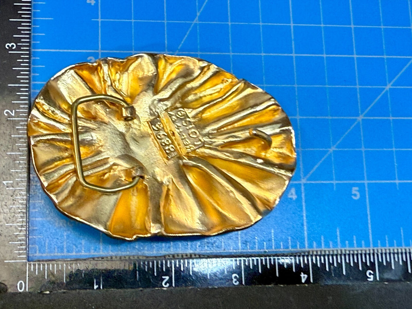 Antique Textured Metal W/ Centered Red Stone Gold Tone Belts by Lois Belt Buckle