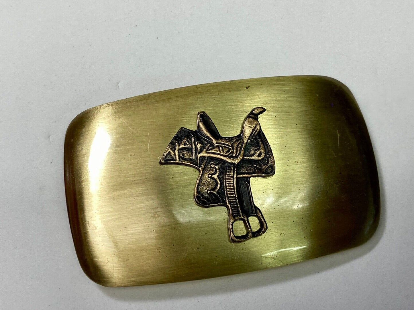 Vintage Chambers Signed Horse Saddle Western Belt Buckle