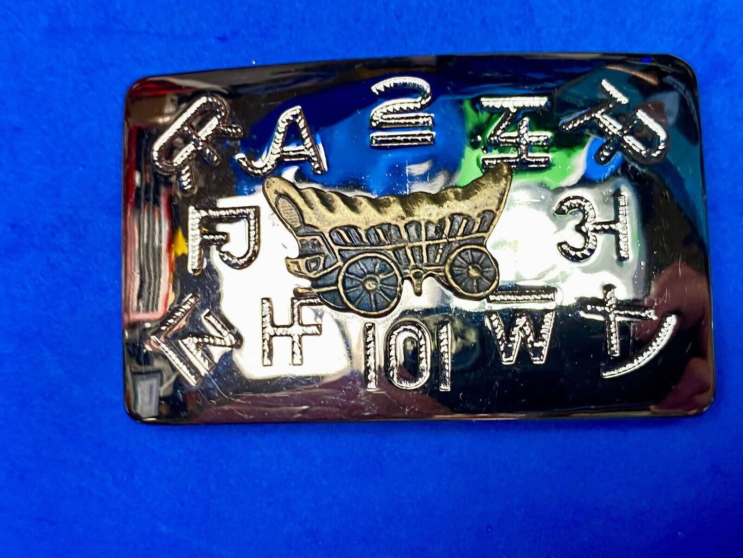 Vintage Belt Buckle Covered Wagon Cattle Brands Symbols Chambers Belt Co. U.S.A