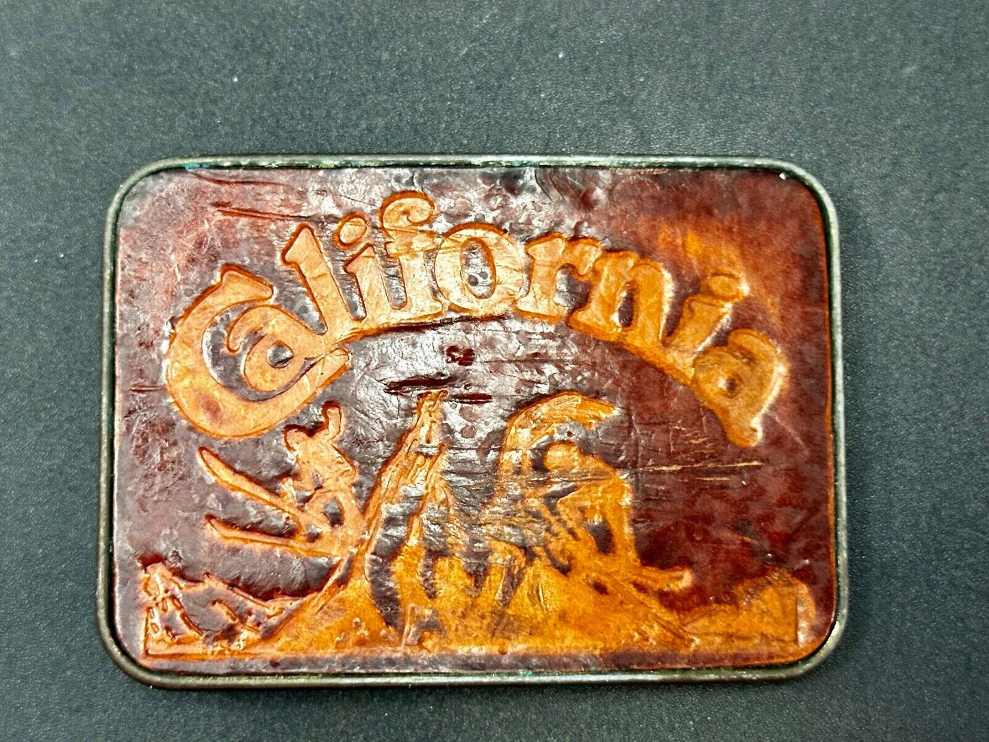 The Great State of California - Retro Brown Faux Leather / Brass Belt Buckle