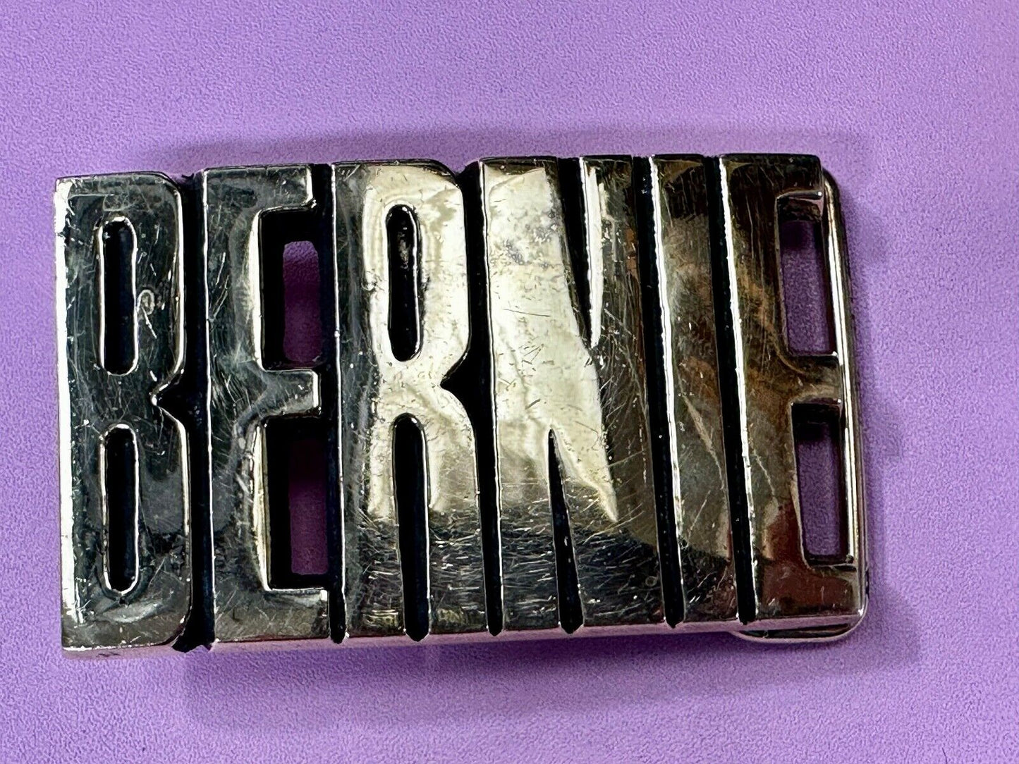 Bernie - Custom Block Letter Cutout Name Solid Brass Belt Buckle by Baron