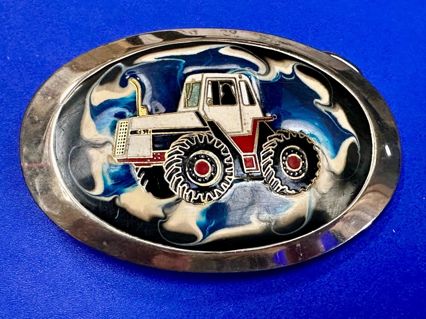 Traction King 4WD Tractor Agricultural Farming Silver Tone Oval Belt Buckle
