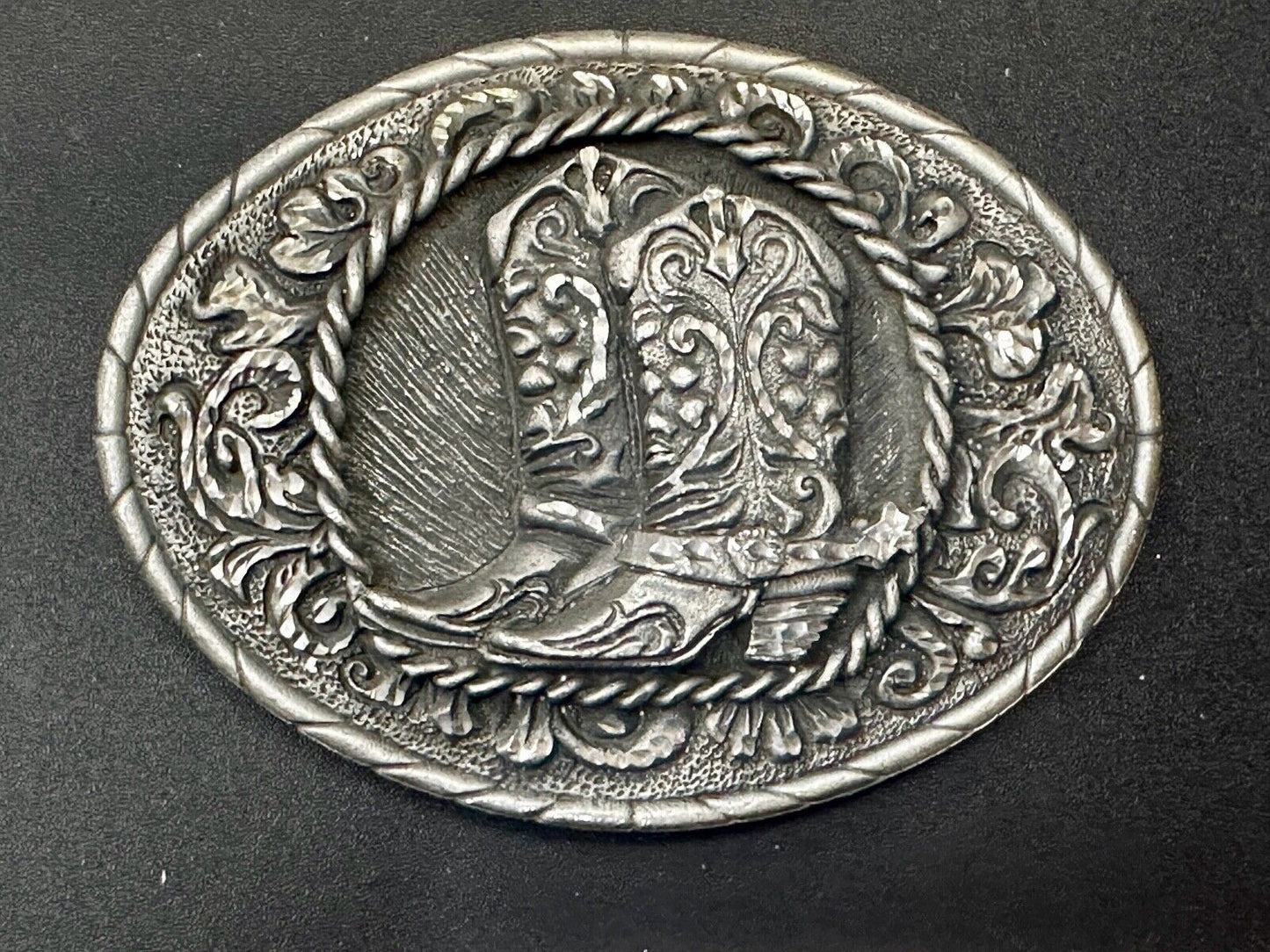 Vintage EGE '93 Rattlesnake Diamond Cut Pewter Belt Buckle Made In the USA