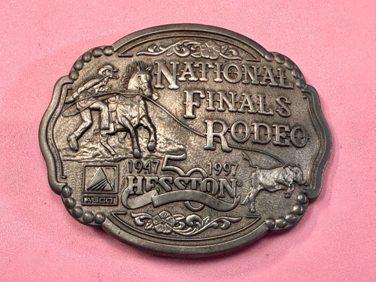 1997 ADM Hesston NFR National Finals Rodeo Cowboys Western Belt Buckle