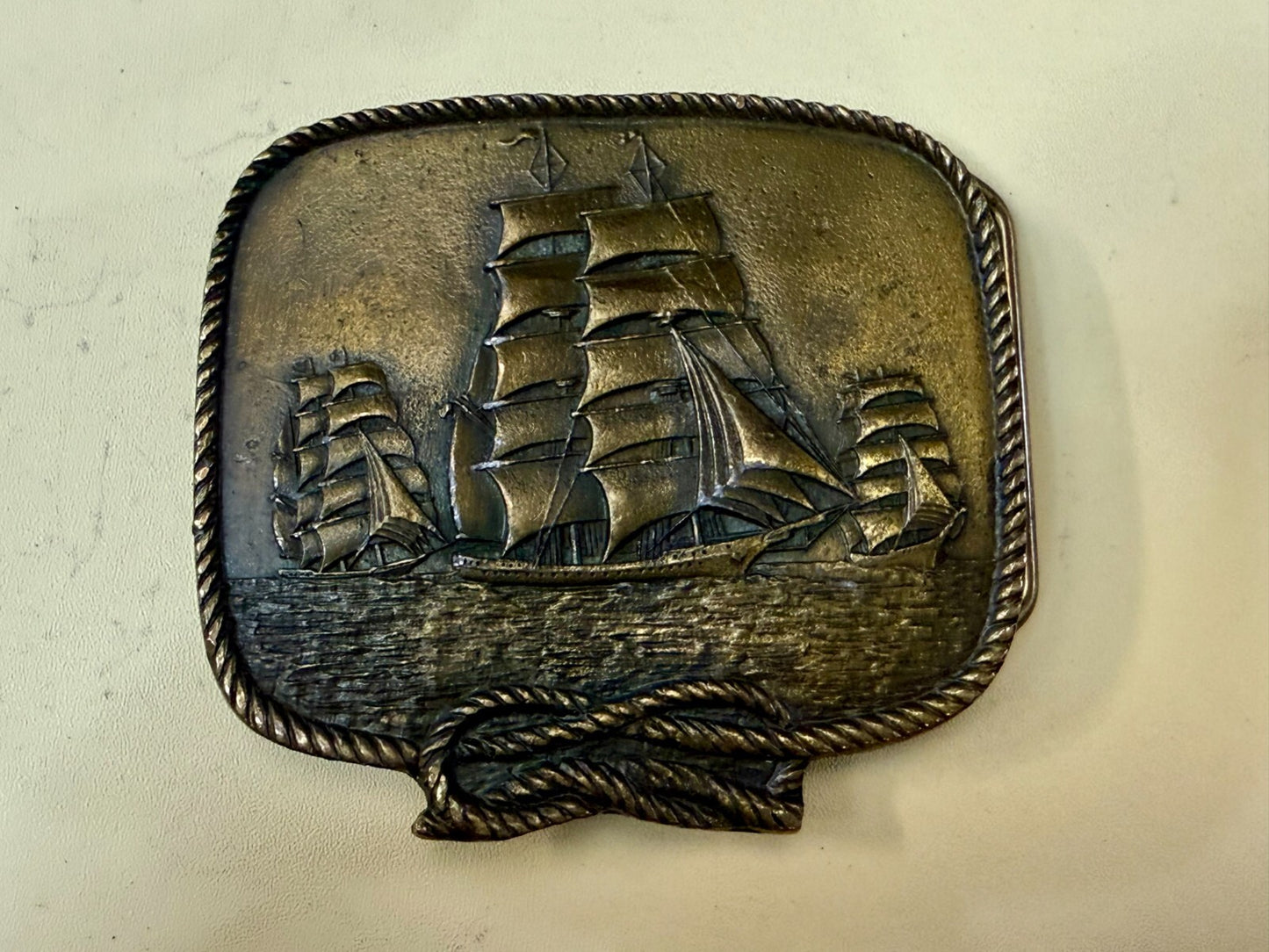 Three Galleon Schooners Clipper Sailing Sailor Ship Nautical Theme Belt Buckle