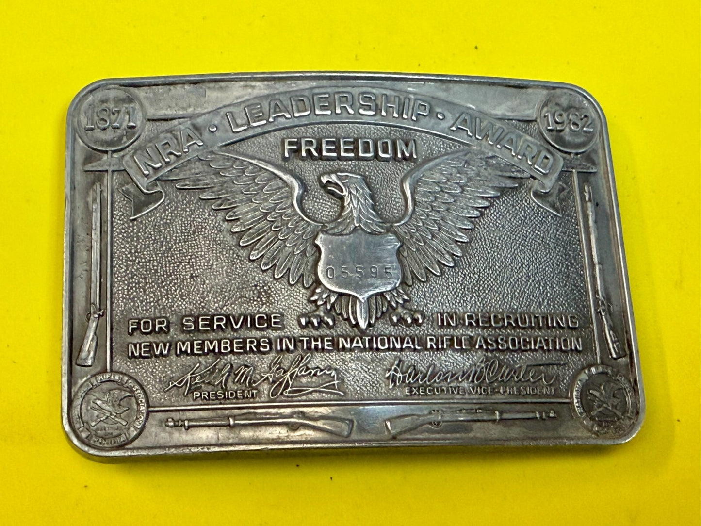 Vintage 1982 NRA National Rifle Association Leadership Award Belt Buckle