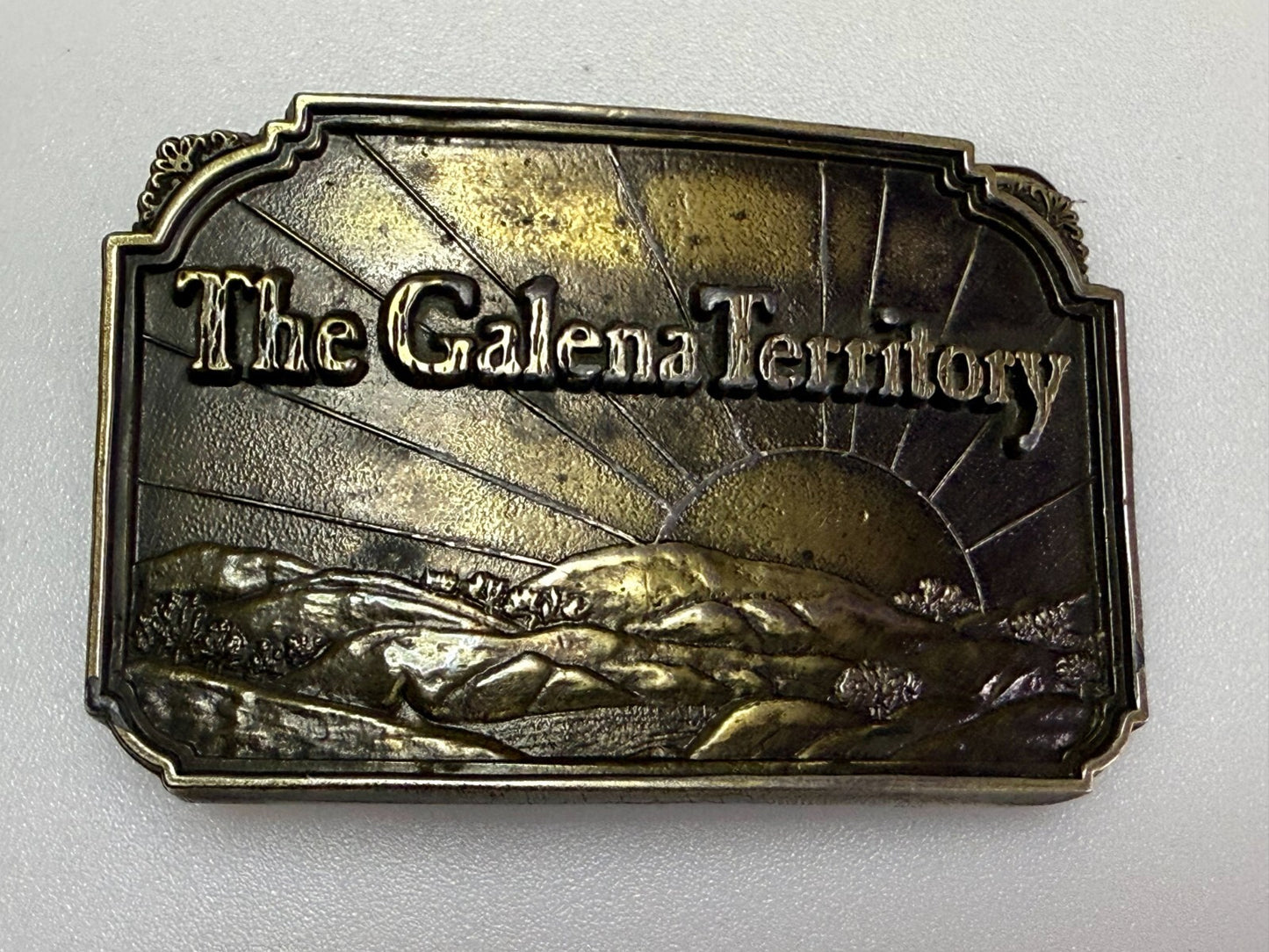 The Galena Territory Brass Belt Buckle Sunrise Illinois Vintage Belt Buckle