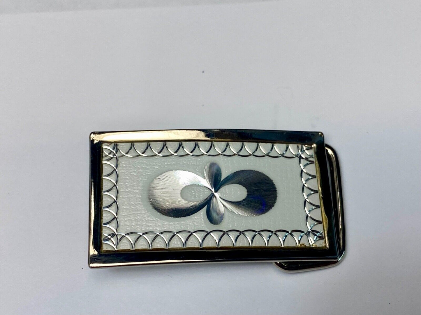 Vintage Etched silver tone rectangular belt buckle