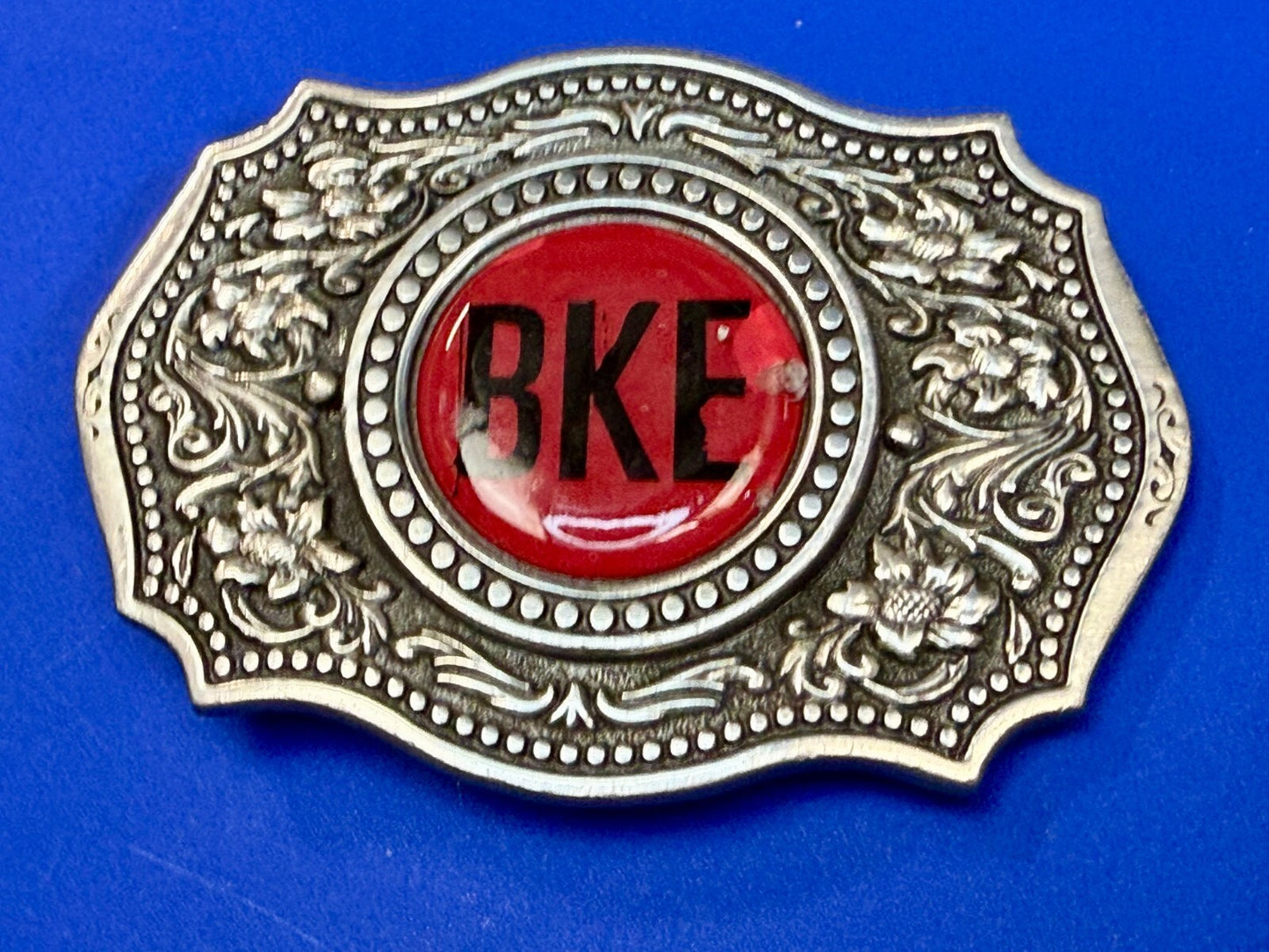 BKE Custom Letters? Centerpiece on Vintage Fine Pewter 2004 Belt Buckle