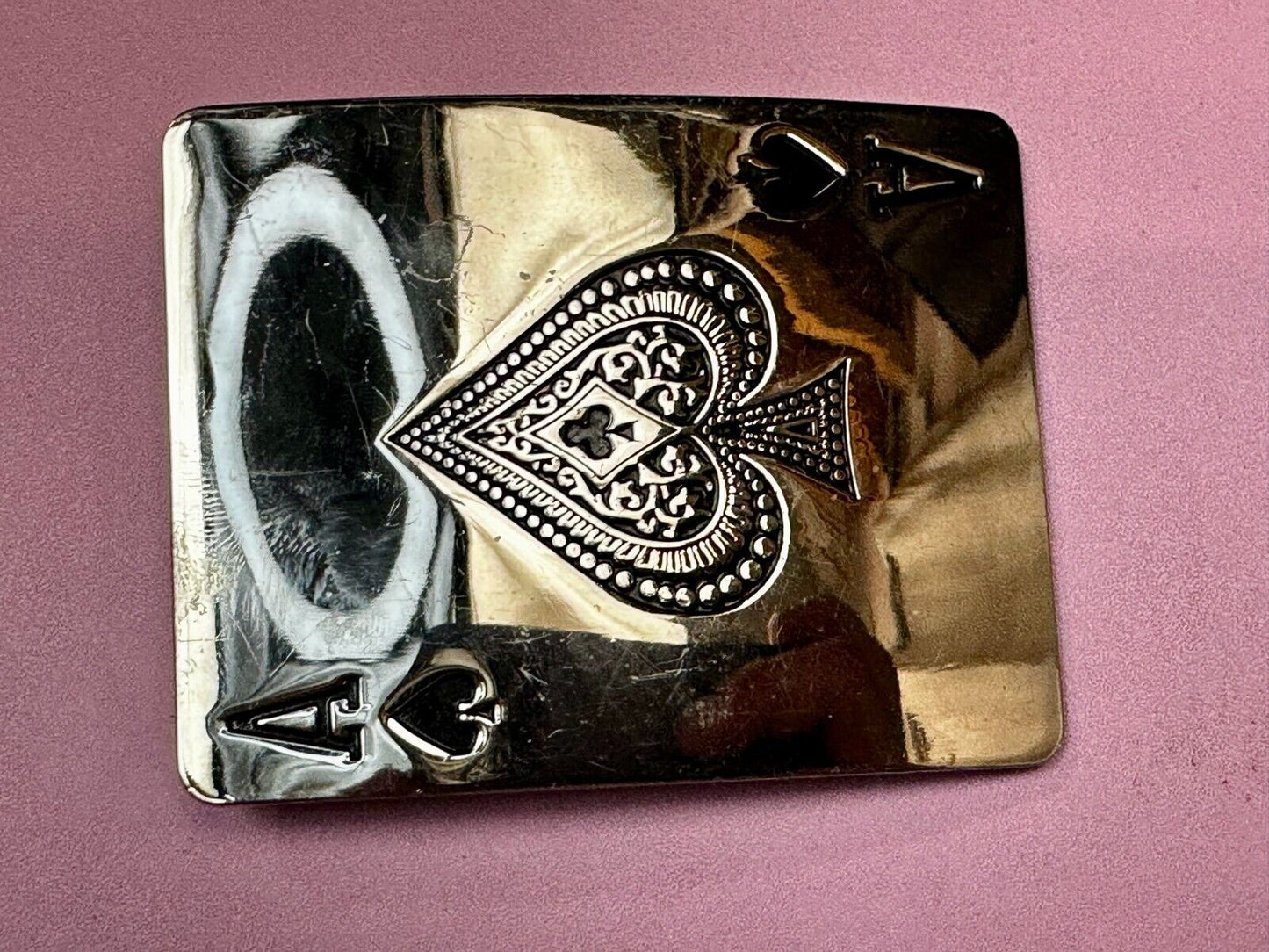 Ace of Spades Playing Cards LARGE Silver Tone Belt Buckle CI Records & Skates