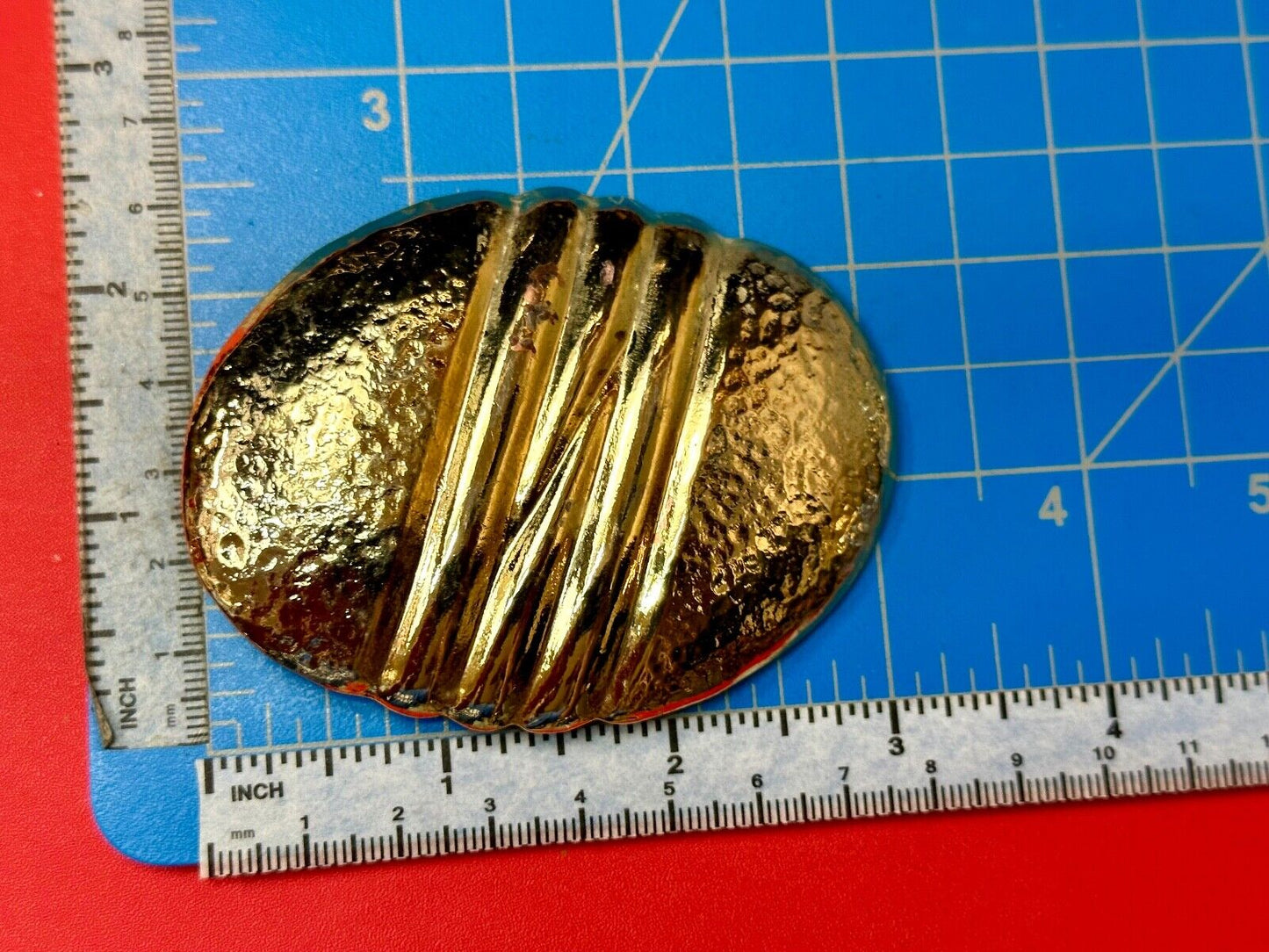 Vintage Chunky Gold Tone Raised belt buckle Scarf Slide Holder marked A