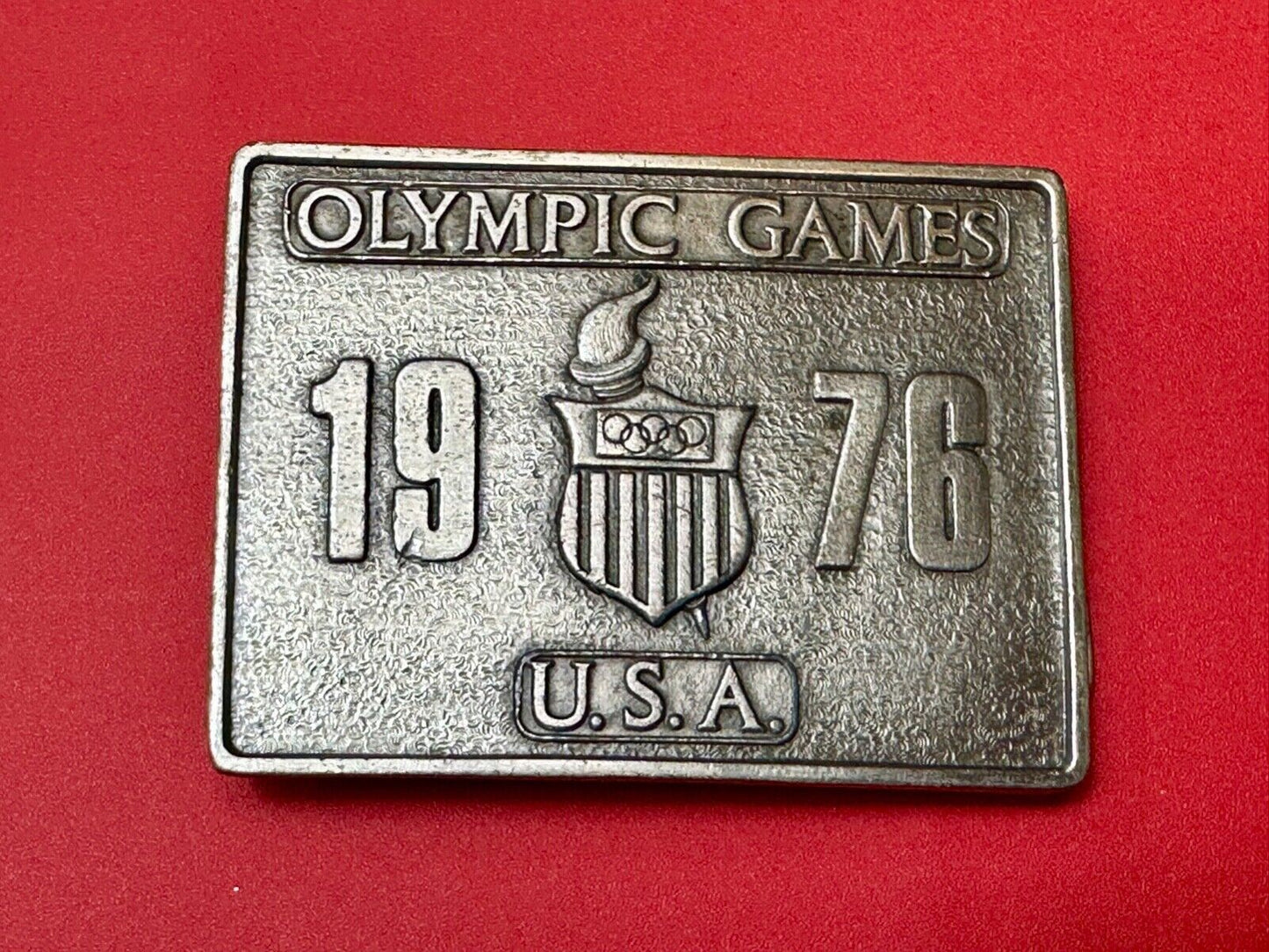 Vintage Bergamot Brass Works USA 1976 Olympic Games Montreal Pewter Belt Buckle