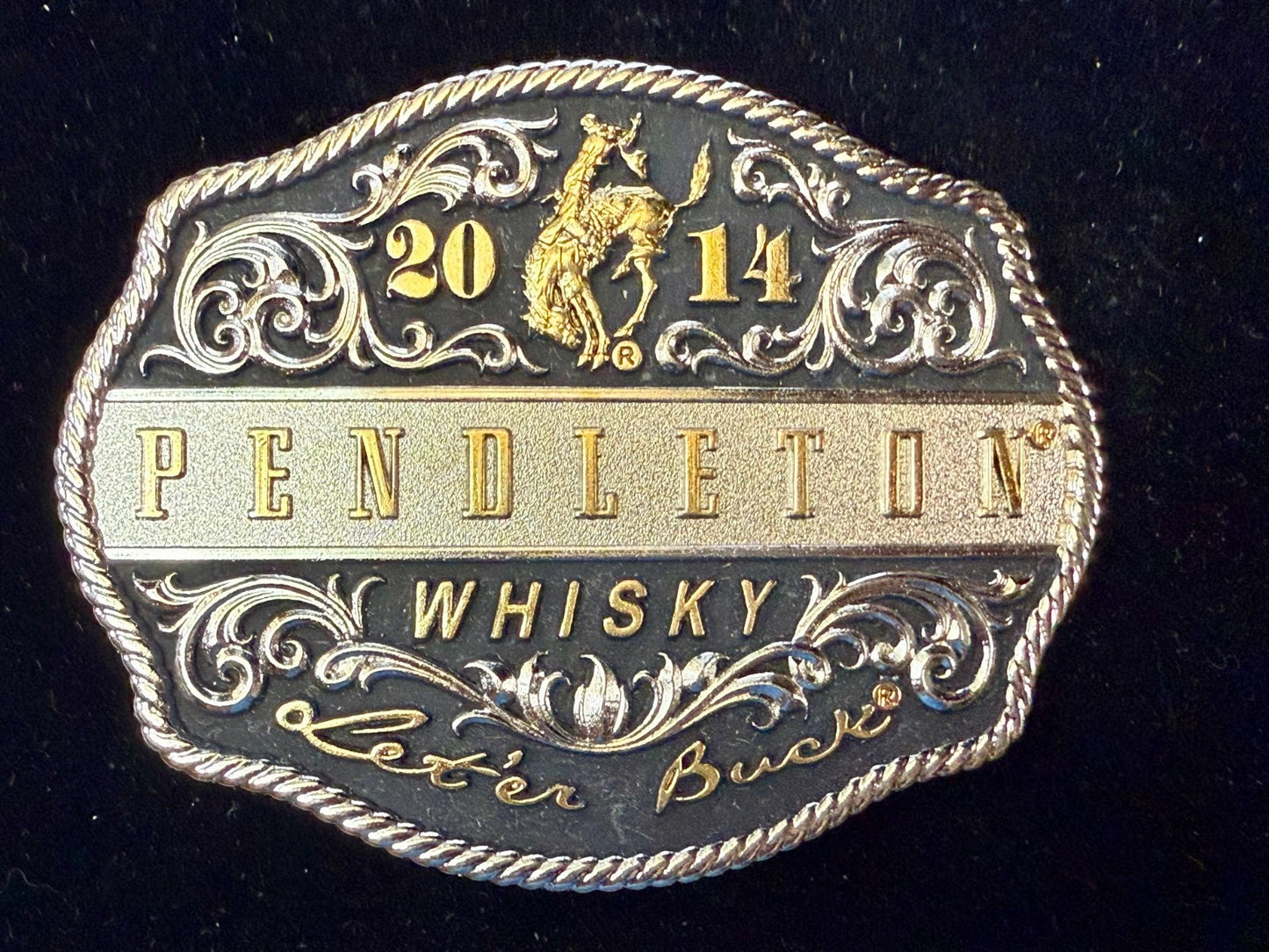 2014 Pendleton Whiskey Let'er Buck Rodeo Cowboy Montana Silversmiths Belt Buckle