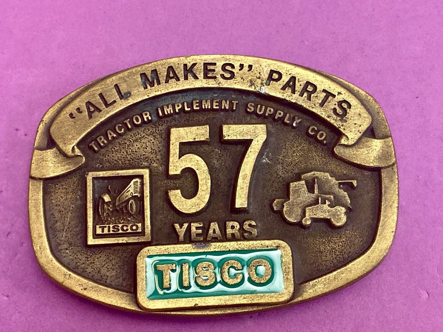 Tisco Tractor Implement Supply 57 years Spec Cast Brass Belt Buckle series 5