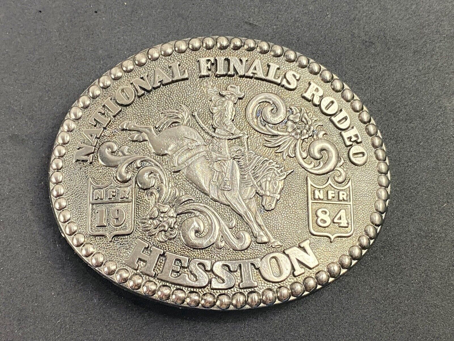 1984 Nfr Finals Rodeo Horseback Cowboy Adult Belt Buckle By Fred Fellows