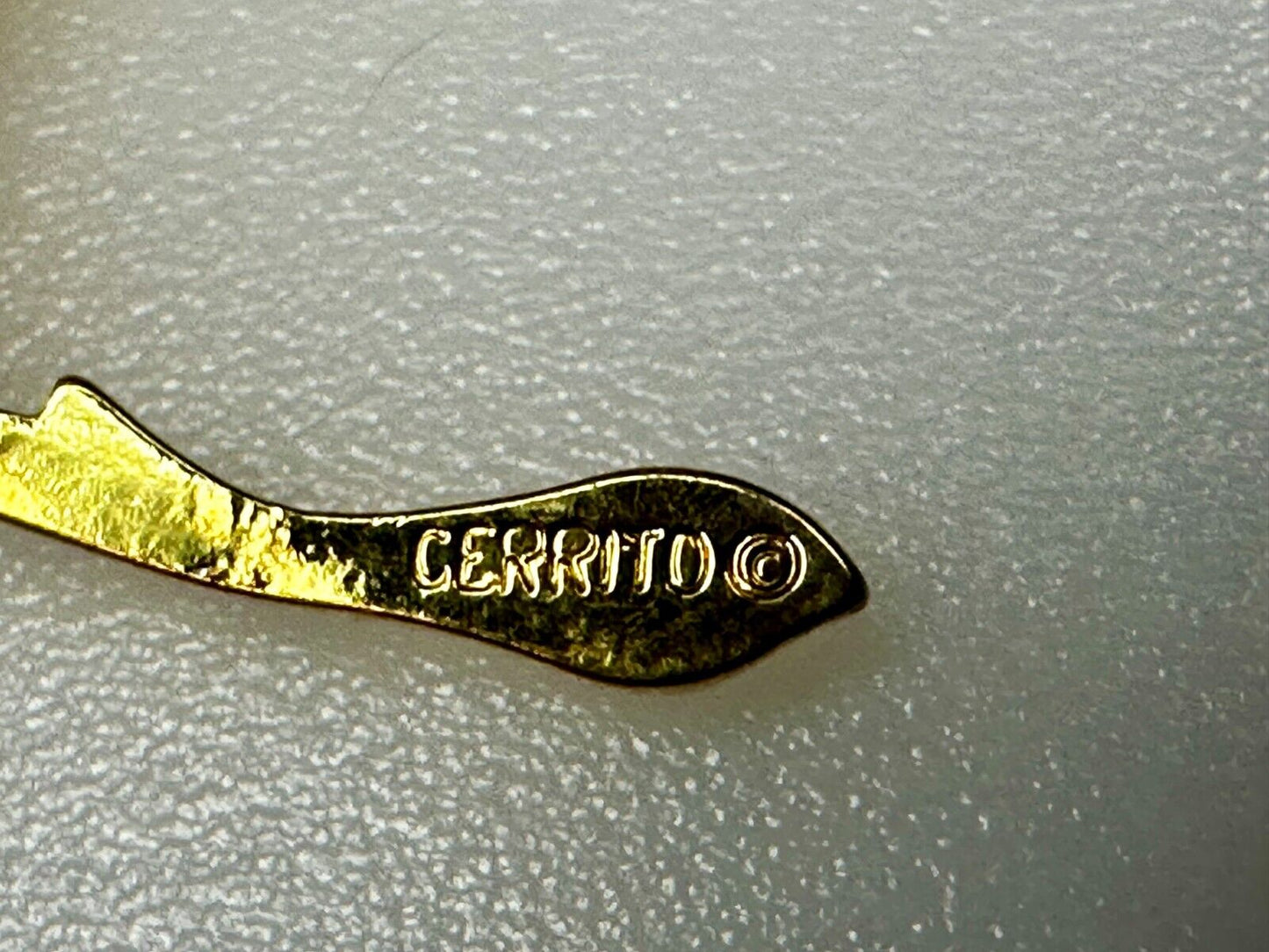 Beautiful Long Stem Rose Flower Gold Tone Vintage Brooch Pin Signed by Cerrito