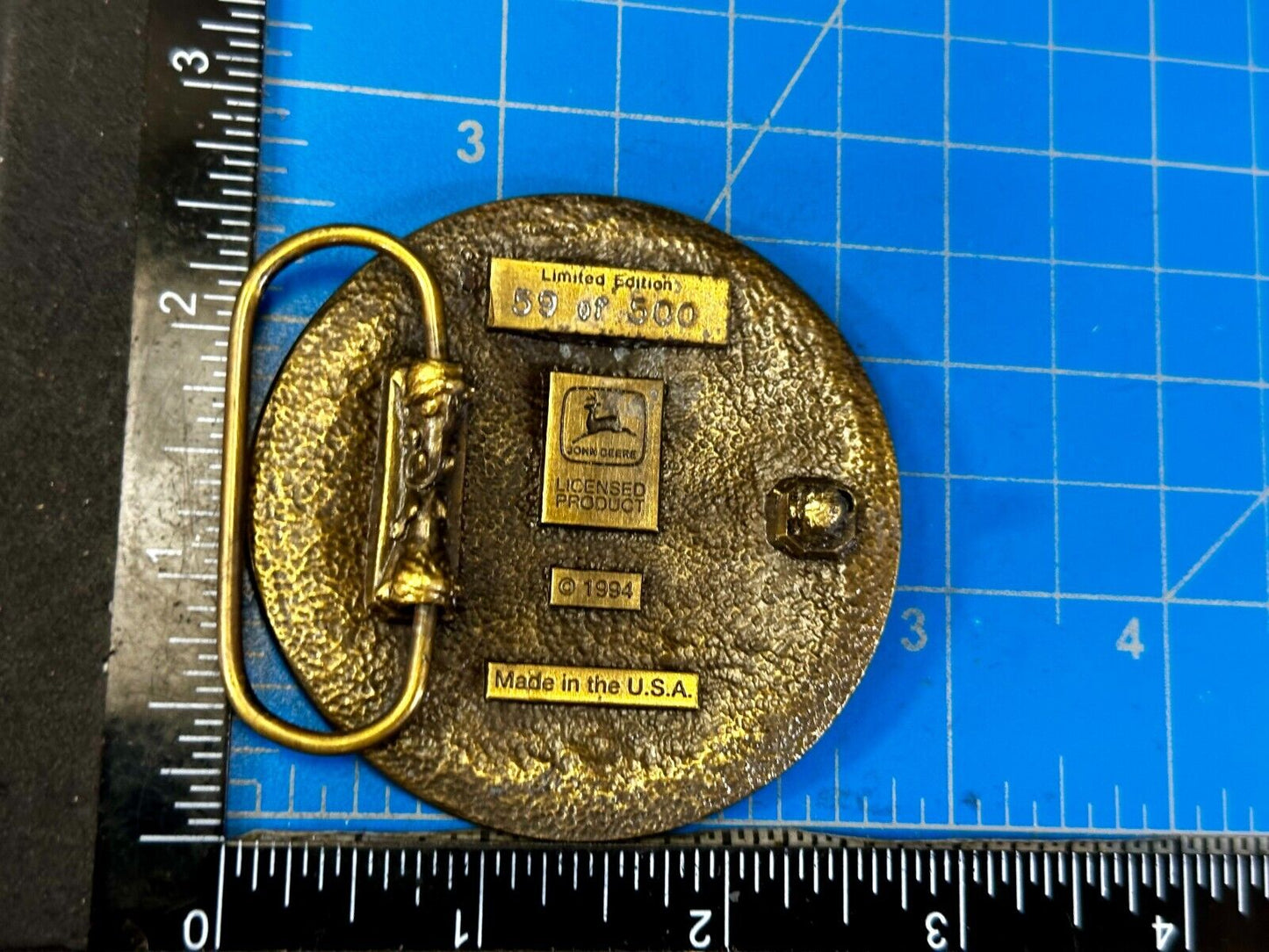 THINK GREEN - John Deere Farm Tractors Vintage Brass Tone Round Belt Buckle